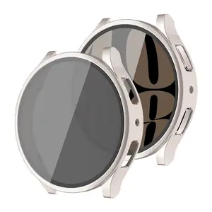 Case for Samsung Galaxy Watch 6 5 4 FE 44mm 40mm,[Privacy] Hard PC Bumper Tempered Glass Screen Protector Cover Waterproof Case for Galaxy Watch 6 5 4 FE Accessories Wearable