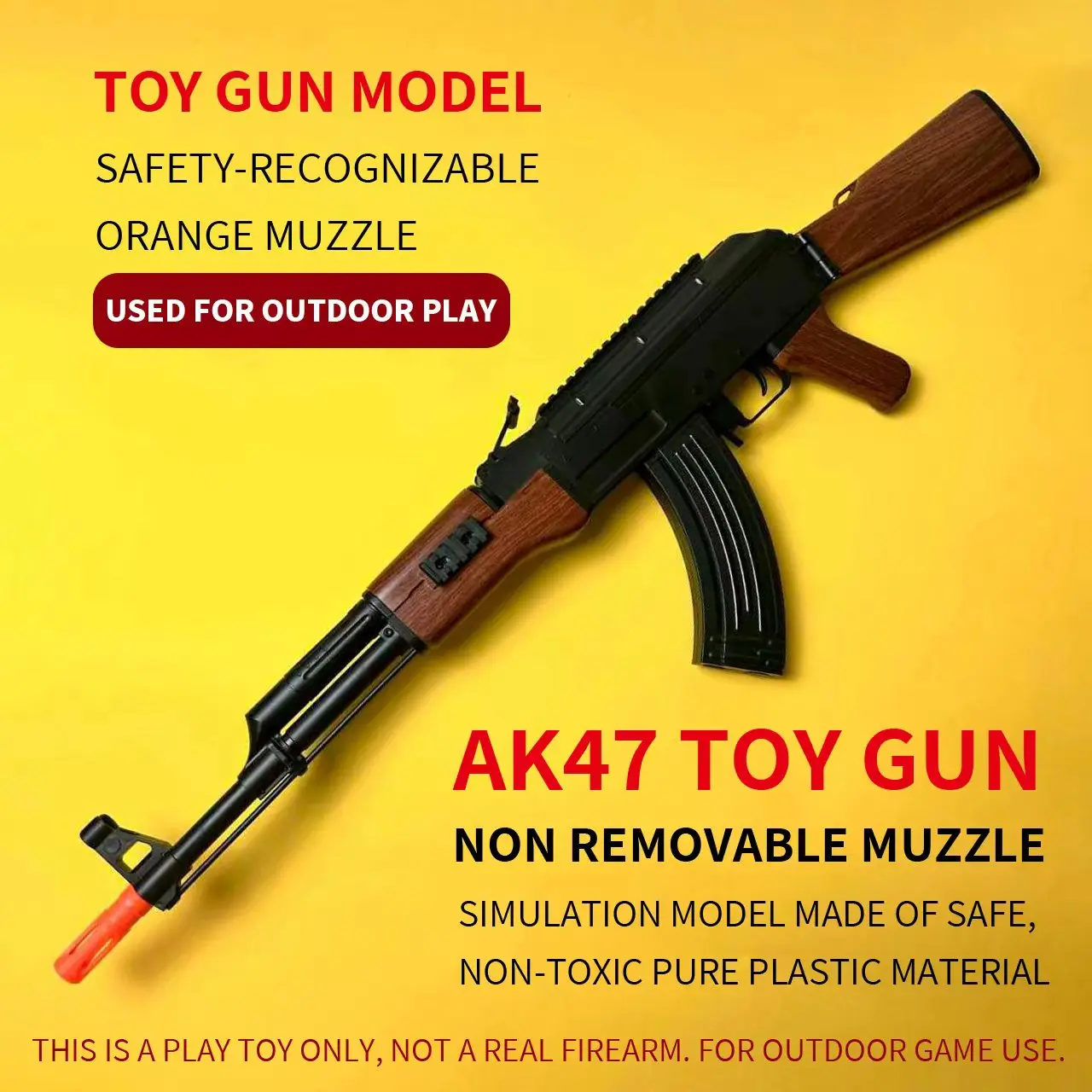 95cm Electric AK-47 Gel Ball Blaster Toy Gun; features single-shot and automatic-fire modes; equipped with a non-removable orange muzzle; made of plastic; toy model; does not include bullets; outdoor recreational toy gun