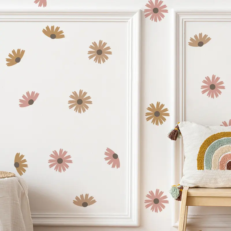 Nordic Style Daisy Wall Stickers, 4 Sheets Flower Wall Stickers,Peel and Stick Removable Wall Decors, Wall Decorative Stickers for Living Room, BedRoom, Girls' Room