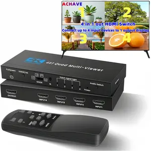 1pc 4K@30Hz HDTV Quad Multi-Viewer Switcher, Seamless 4x1 Output with 5 Display Modes, Push Button Control, IR Remote Included, No Battery Required for TV/PC/STB/DVD