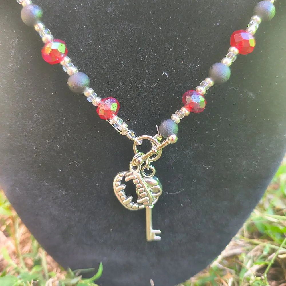 Vampire Necklace 19.5" with Key Pendant and Colorful Beads for Gothic Fashion