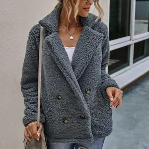 Plush Coat Women Winter Jackets Fluffy Teddy Coat Female Warm Artificial Fleece Winter Clothes Manteau Femme Double-Breasted Grey