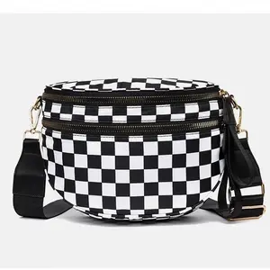 Trendy Checkered Crossbody Sling Bag - Waterproof Nylon Chest Bag, Large Capacity Casual Shoulder Purse for Women & Men