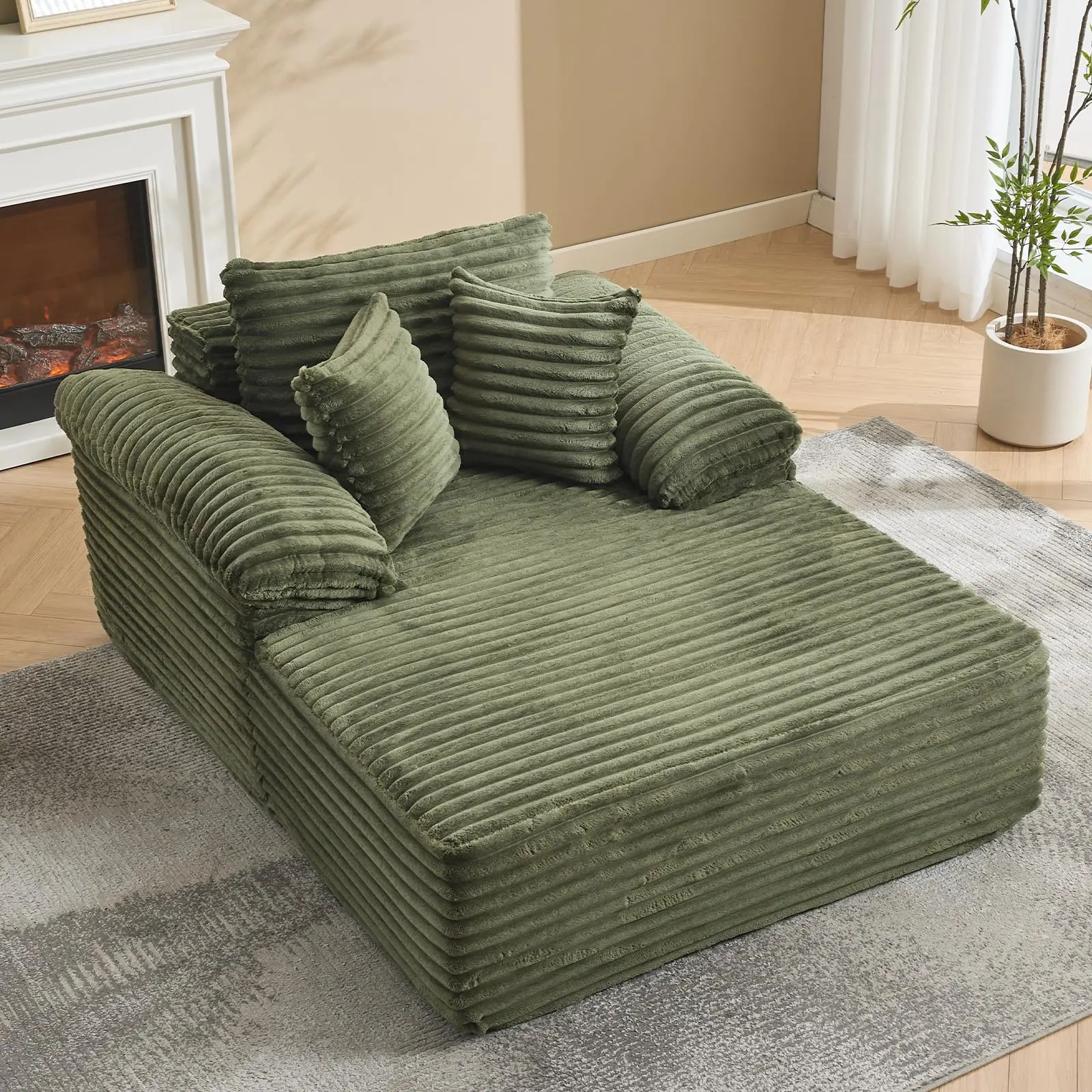 Garvee Oversized Corduroy Upholstered Chaise Lounge Sleeper Sofa with Pillows and Wide Armrests, Sturdy Structure for Living Room, Bedroom, and Movie Room Comfort