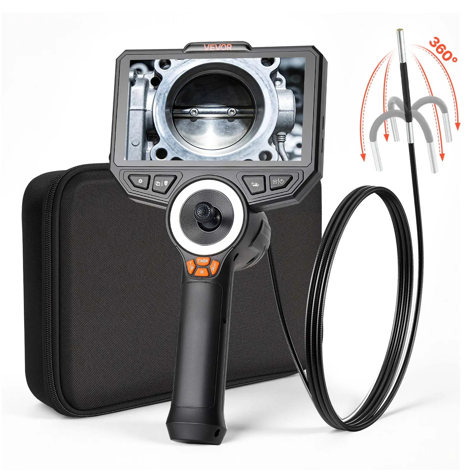 【DealsForYouDays】VEVOR 4-Way 360° Articulating Borescope, 0.15" Ultra Slim 360° Articulating Lens, 6 Inches HD IPS Screen, 8X Zoom, 7000mAh Batteries, 32 GB Memory Card, Inspection Camera with Light for Auto & Tight Mechanical Spaces, 5-Level Focus Zoom