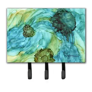 212 MAIN Abstract Teal Flowers Wall-Mounted Leash & Key Holder, 6x2x9 Inches Metal Hook Hanger, Hanging Wall-Mounted Key Hooks, Home Decor Entryway Organizer