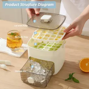 Large Capacity Ice Cube Tray Set, Non-Electric Dual-Layer Design, Food-Grade Plastic Storage Trays, Ideal for Whiskey & Cocktails, Ice Cube Mold