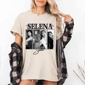 Selena Quintanilla Vintage 90's Graphic Unisex T-Shirt, Selena Crew Neck Shirt, Music Tee Gift For Fans, Gift for Him Her Womenswear Tops, Fashion Cotton, Full Size, Full Colors, For Women