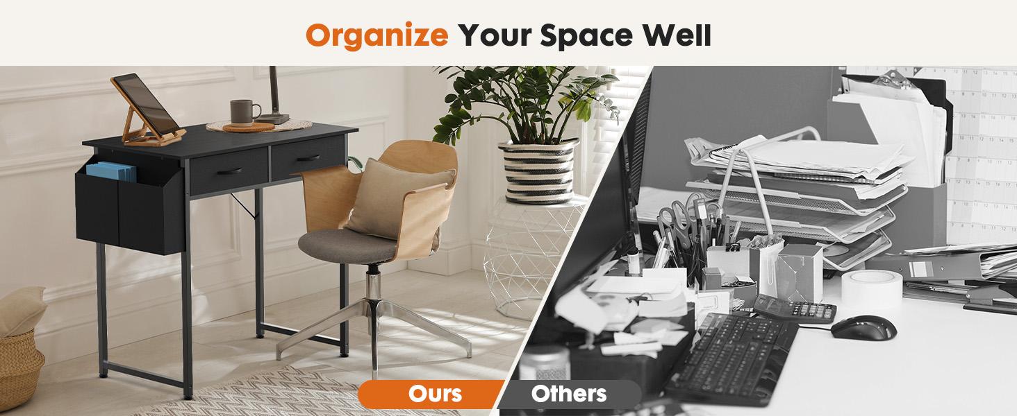 Computer Desk with Drawers Study Writing Table with Storage Bag Headphone Hook Adjustable Feet for Home Office Small Spaces