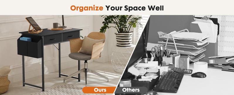 Computer Desk with Drawers Study Writing Table with Storage Bag Headphone Hook Adjustable Feet for Home Office Small Spaces