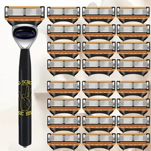 High-Quality Men's Grooming Shaving Razor Set, 1 Handle and 24-48 Replacement Blades, 6 Layer Stainless Steel Blades, Washable Whole Machine