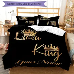 King Queen Bedding Set, High-Definition Print Sheets & 2 Pillowcases, Your Name, Breathable Polyester, All Seasons Comfort, Home or Dorm Decor
