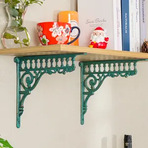 Sungmor Vintage Cast Iron Shelf Brackets - Ornate Decorative Corner Shelf Supports, 2 Pack Garden Wall Hanging Bracket - Rustic Metal Corbels with Scroll Design, Indoor Outdoor Use