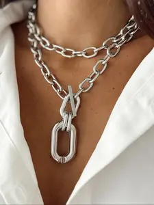 Men Women Geometric Metal Chain Necklace Set, Layered Necklaces, Casual All-Season Jewelry, Aluminum Material, Trendy Multi-Layer Design