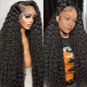 13*4Front lace hair headband Jerry Curly long curly hair 8 inches 32 inches black no glue can be hot dyed with curled edges, Synthetic Lace Wigs, Glueless Wig
