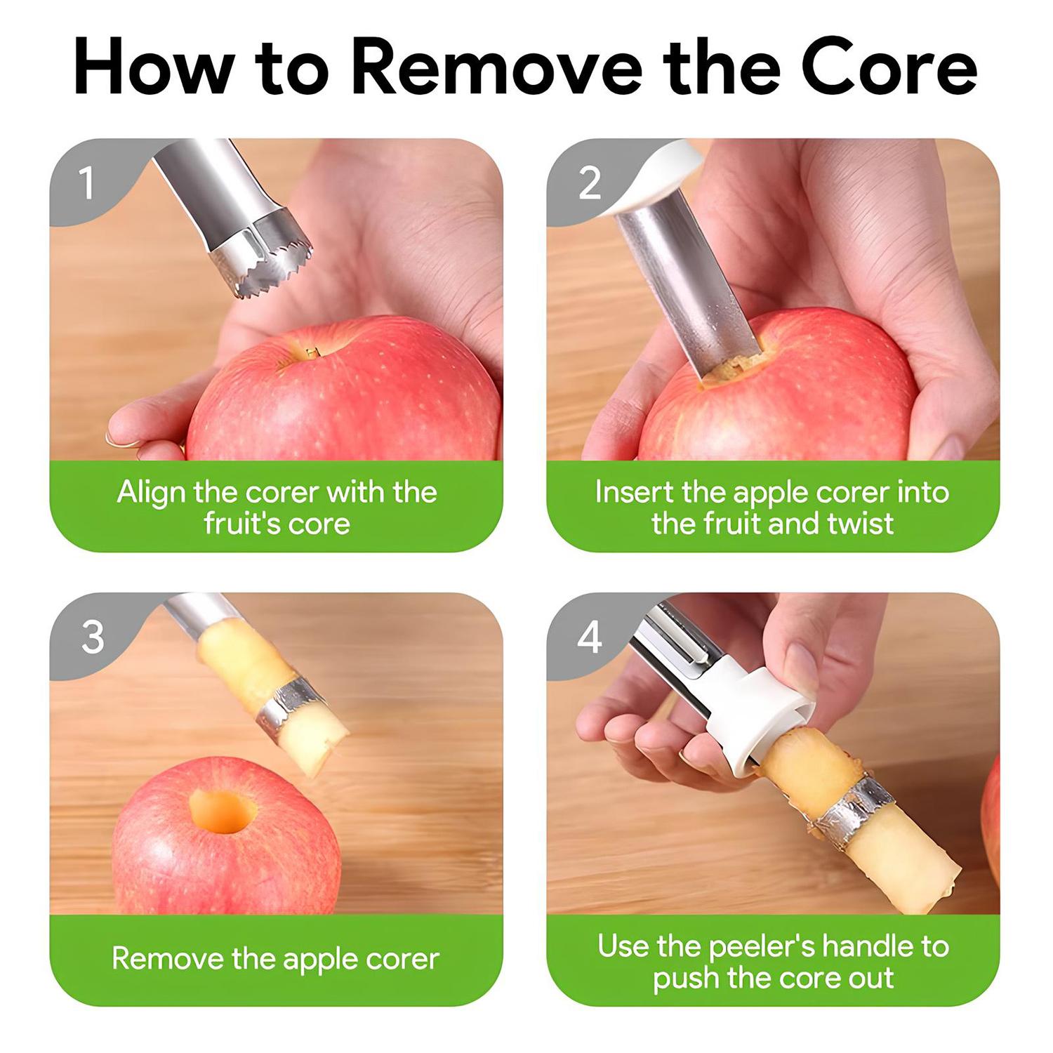 MY HEART FLY 2 in 1 Apple Corer and Peeler Tool, Fruit Vegetable Corer and Peeler Tool, Stainless Steel Apple Peeler Apple Corer Remover Tool Multi-function Corer Tool for Vegetable Fruit Kitchen Gadget