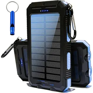 Solar Charger Power Bank 20000mAh, Portable Solar Pone Charger with Compass,Carabiner, Whistle,Flashlights,Solar Panel Charger,Camping Gear Accessory (Black)