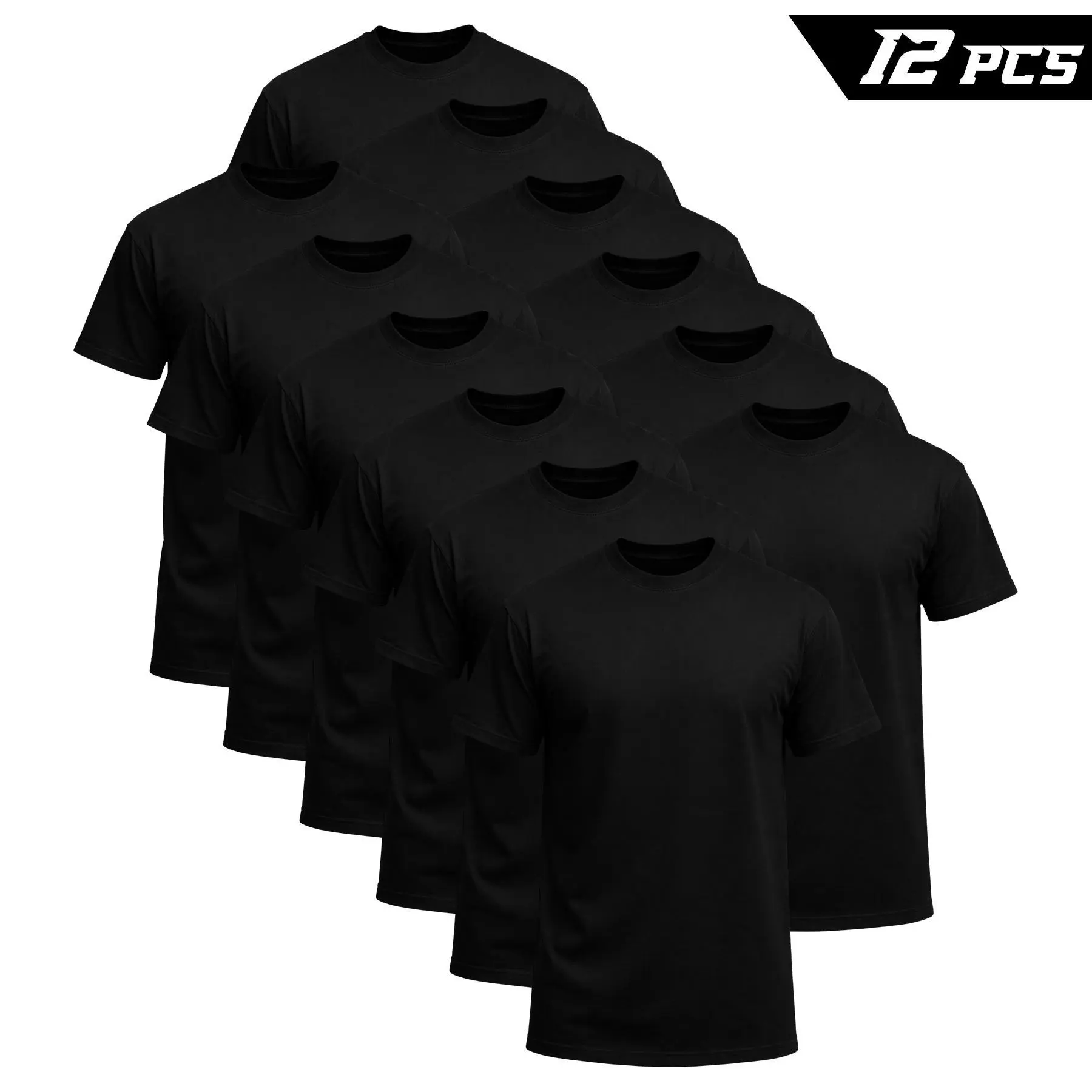 12-Pack The more you buy, the lower the price.Stock up!Men's Black Crew Neck T-Shirt, Short Sleeve, Comfort Fit undershirts basic T-shirt Cotton Blend Basic Tee  Easy Care Durable Summer Fashion T-Shirt