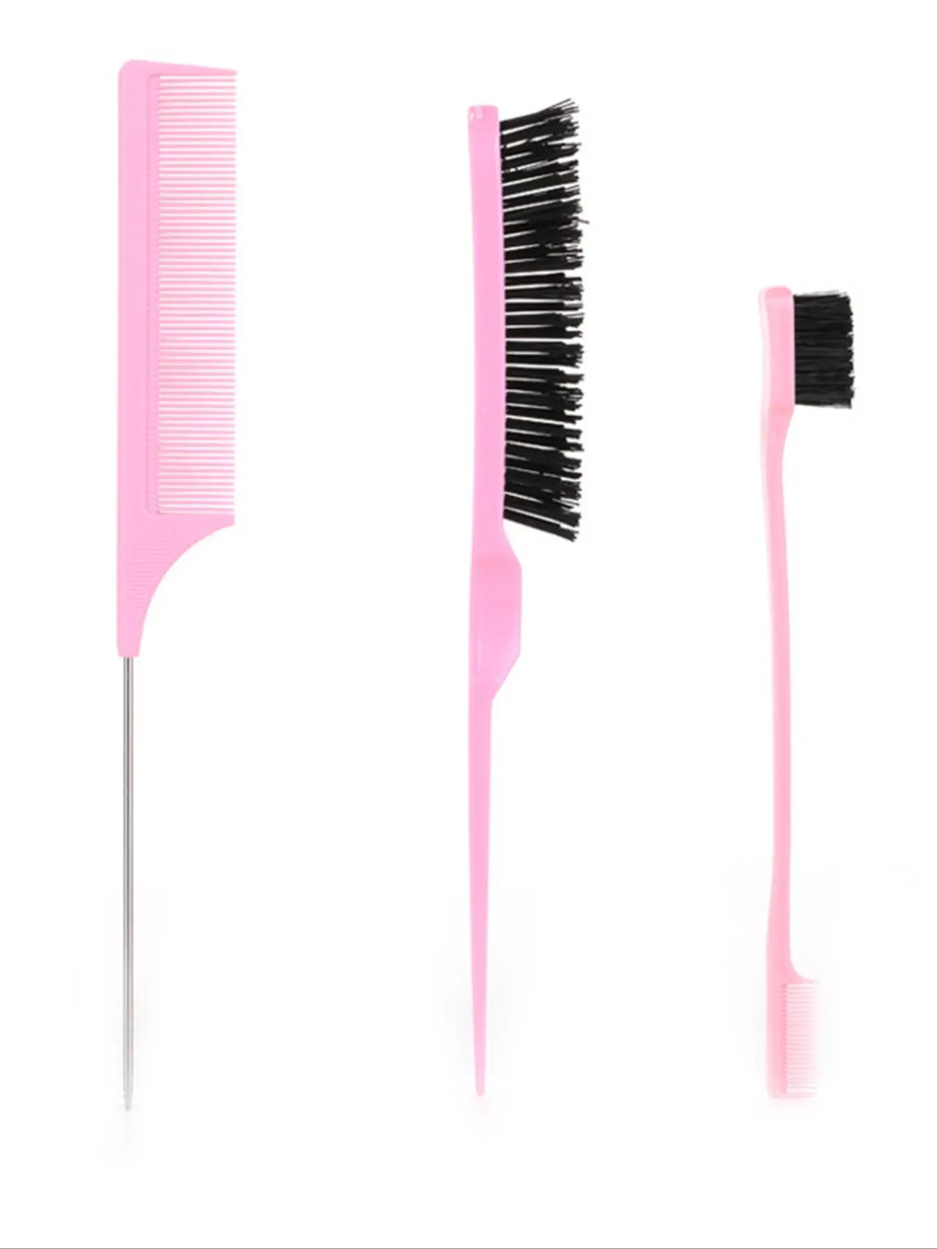 Multifunctional Hair Styling Comb Set, 3pcs Hair Brush Set, Including 1pc Rat Tail Comb,1pc Double-sided Edge Eyebrow Brush Comb, and 1pc Hair Brush, Professional Hair Salon Tools & Accessories, Hair Styling Kit