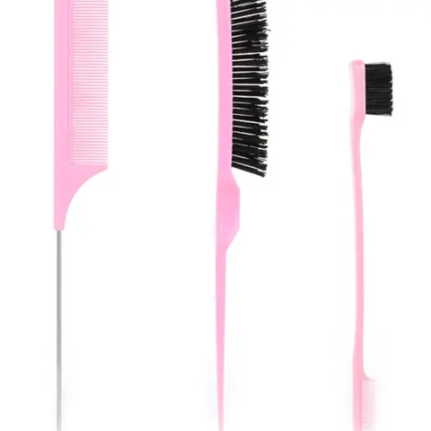 Multifunctional Hair Styling Grooming Comb Set, 3pcs Hair Brush Set, Including 1pc Rat Tail Comb,1pc Double-sided Edge Eyebrow Brush Comb, and 1pc Hair Brush, Professional Hair Salon Tools & Accessories