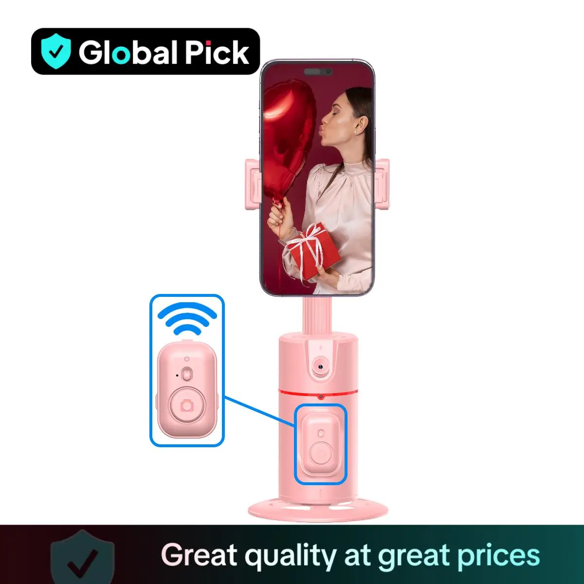 Global Pick 360° Rotatable Selfie Phone Holder, USB Rechargeable Selfie Stick with AI Face Recognition, Desktop Live Streaming Selfie Stick for Home &