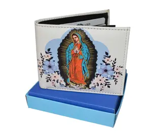 LEATHERBOSS Mens Bifold Wallet Virgin Mary Theme with Printed Matching Gift Box