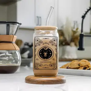 16oz Glass Cup with Straw & Lid, Reusable Glass Cup, Glass Tumbler, Glass Coffee Cups, Drinking Cup for Home Office Use, Perfect Gift for Coffee Lovers, Mom, Family and Friends, Drinkware