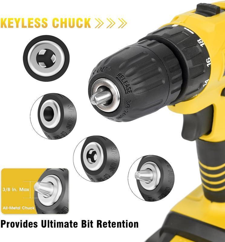 【BlackFriday】Cordless Drill Tool Set  21V Electric Power Drill with 2.0AhLithium-ion Battery and Charger–USB/Type-C Rechargeable, Portable, All-in-One DIY & Home Toolbox Kit,Blackfriday,Christmas Gift