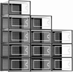 12 Pack Clear Plastic Stackable Storage Bins with Lids, Under Bed Shoe Containers for Entryway Boxes Organiser Set Transparent