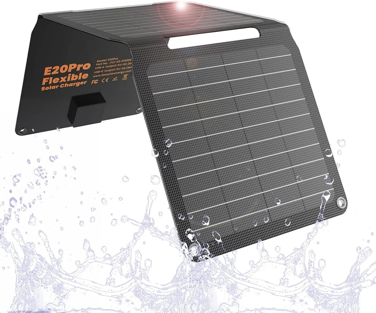 FlexSolar 20W Foldable Solar Panel Charger 5V USB-A & USB-C Output | IP67 Waterproof Compact Portable for camping, hiking, backpacking, emergency charging phones, power banks, flashlights