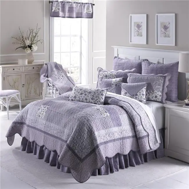 American Heritage Textiles Z82044 Classic Gingham Floral Bedding Twin Size 2-Piece Cotton Quilt Set - 68x90 in. Lavender Rose, Multi-Color, Hopscotch Design, Prevent Shrinking