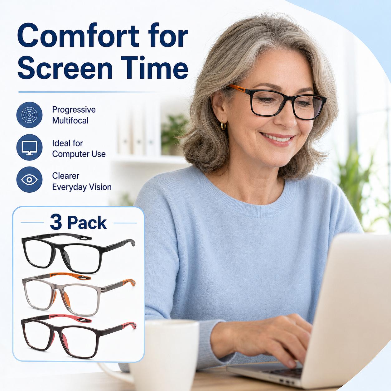 ViewSelect Blue Light Blocking Progressive Reading Glasses with Spring Hinge - HD Anti-Fatigue Computer Readers for Men & Women (Black, Orange, Clear)