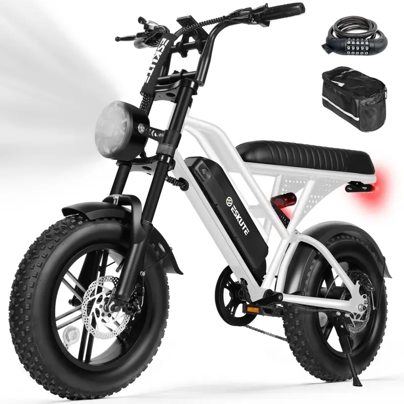 ESKUTE V100 Adult Electric Bike, 16" Adjustable Puncture-Resistant All-Terrain Fat Tires ebike, Dual Suspension, 1500W Peak Motor, 48V 13Ah Battery, 60-Mile Range, 28 MPH Speed, Safety Brake Start for Commuting & Camping