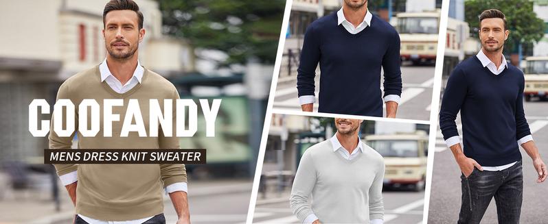 COOFANDY Fall Outfits 2-Pack Knitted Ribbed V-neck Casual Jumper Knitwear Classic Fabric Fashion Menswear Shirt Soft Sweater Office（runs small ）