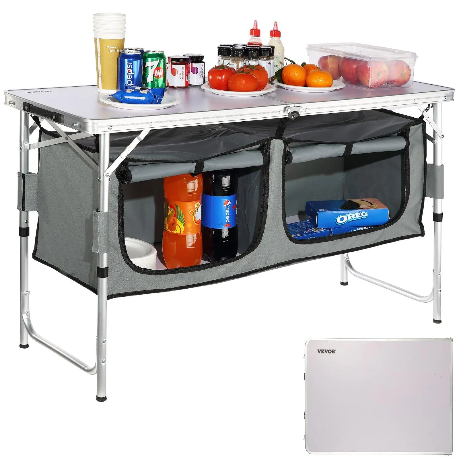 【SummerFinds】VEVOR Camping Kitchen Table, Quick set-up Folding Camping Table, 3 Adjustable Heights, MDF Camping Table, Ideal for Outdoor Picnics, BBQs, Camping, RV Traveling VEVOR Super Brand Day