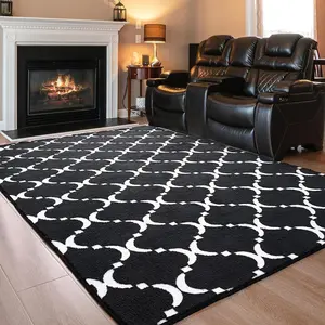 Ultra-Soft Shag Modern Geometric Black Rug, 5x8ft Large Carpet | Home Decor for Living Room Bedroom, Dining Room, Home Office, Kitchen