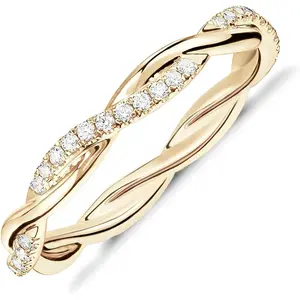 Women's 14K Gold Plated Cubic Zirconia Twisted Rope Eternity Band, Rings for Women