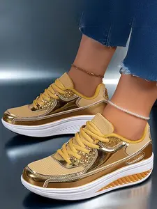 Women's Fashion Chunky Sole Rocker Shoes Lace-Up Casual Anti-Slip Sneakers Athletic Sneaker Footwear Perfect for Everyday Wear Outdoor Walking Shoes