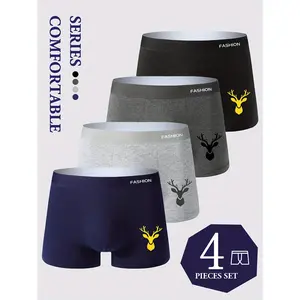 4-pack men's boxer briefs, fashionable trendy prints, boxer youth sweatpants, breathable and comfortable