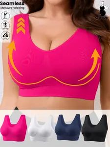 Plus Size Women's Wireless Sports Bra with Removable Pads, Seamless Push Up Vest, Stretch Comfortable Fabric, Ideal for Running & Fitness,Women's Underwear for All Season, Seamless Sports Bras