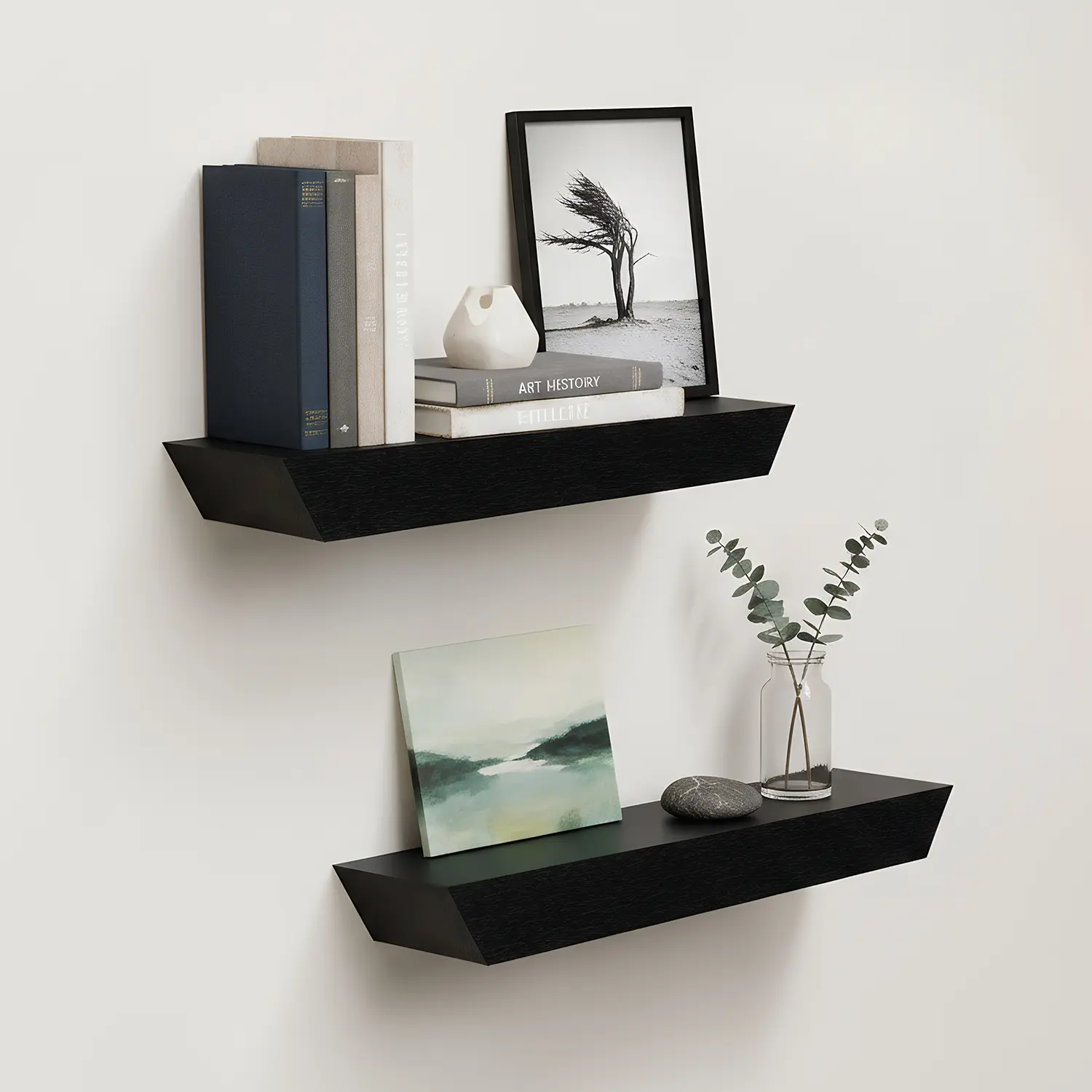 Spaco Black 18.11in 2-Shelf Floating Wall Shelf Unit - Invisible Mount Modern Maple Wood Organizer, Decoration & Room Accessories for Bathroom, Living Room, Books, Floating Shelves