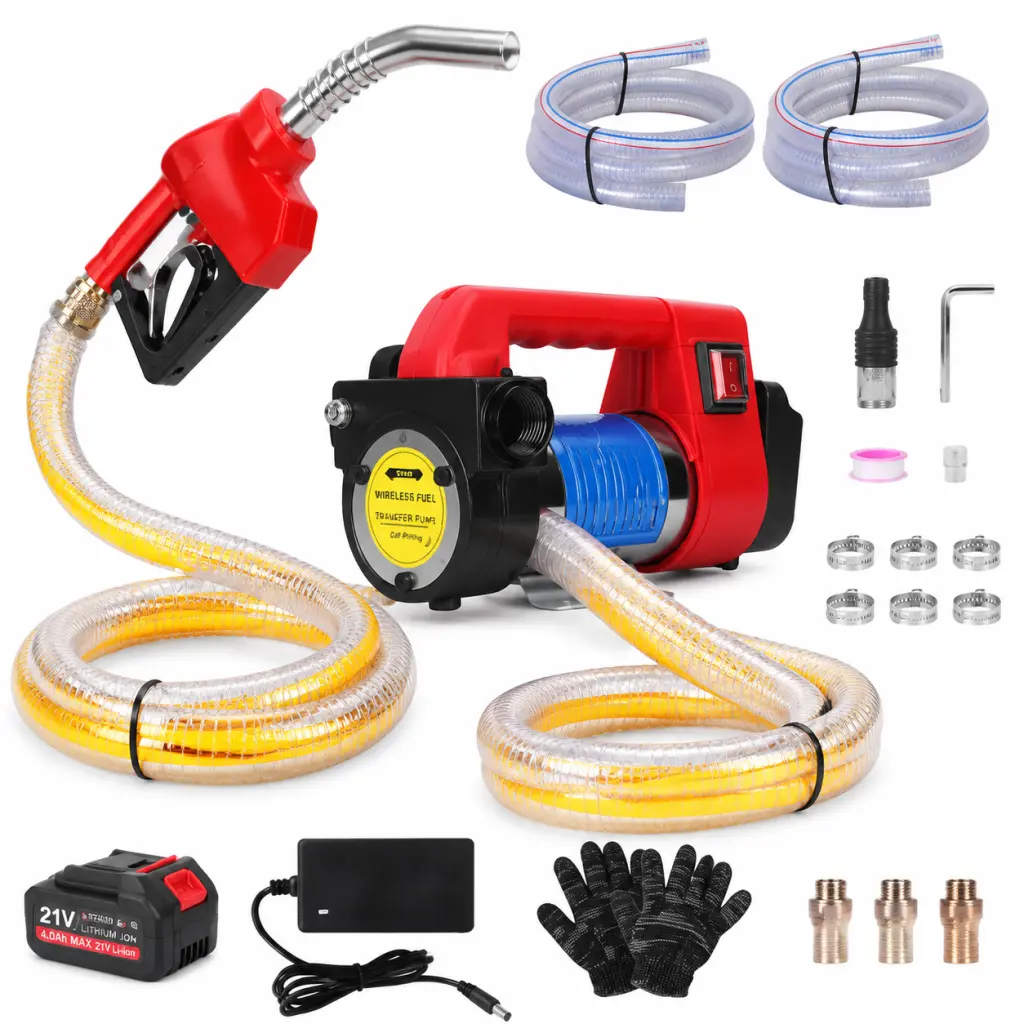 Fuel Transfer Pump Battery Powered - Cordless Transfer Pump 12GPM 21V 260W Diesel & Kerosene Transfer Pump, Auto Shut-off Nozzle, for Truck/Tractor/Generator