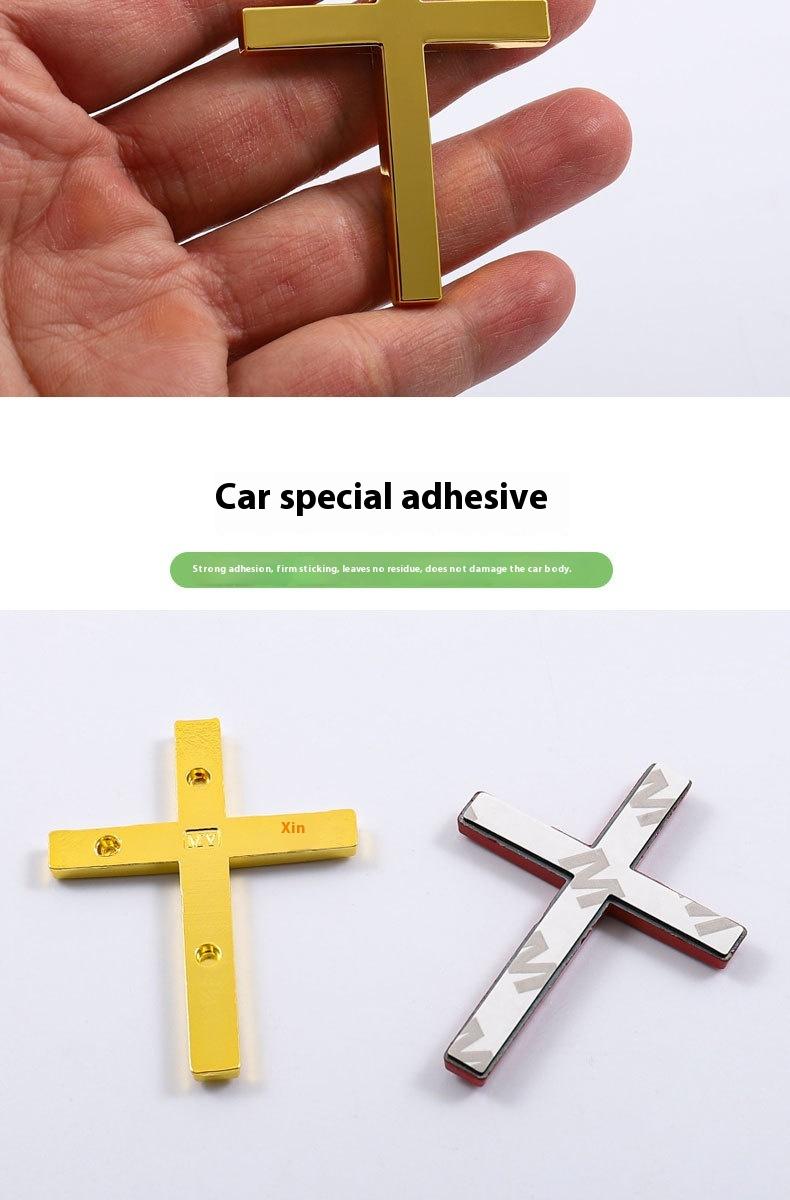 3D Cross Car Bumper Sticker – Metal Look Religious Decal for Vehicle Exterior, Rustproof & Durable