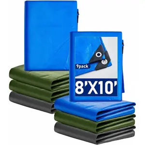 9 count Large  Tarp 8 x 10 ft Heavy Duty 5.5 Mil Thick Poly Tarpaulin with Grommets Multipurpose Protective Cover for Summer    Camping Rv Pool Tent