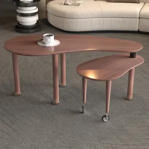 Contemporary rotatable cocktail table with solid rubber wood legs, 360 degree rotating coffee table with wood grain veneer tabletop walnut / black / grey brown finish for living room, bedroom