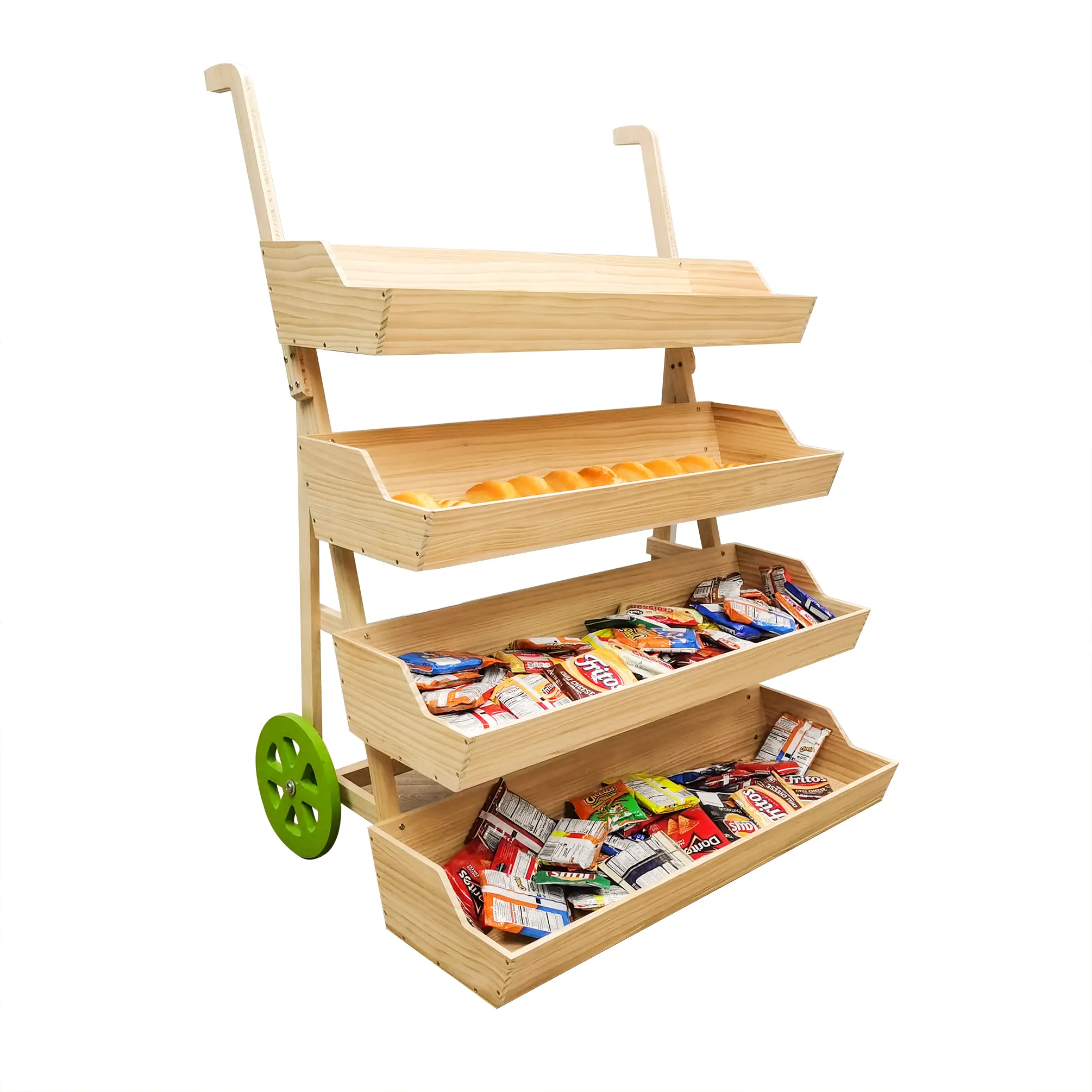 FixtureDisplays® Flower Cart Vending Cart Farmers Market County Fair Wagon Wood Stall Stand Rolling Shelf Retail Booth Kiosk 44" Long x 57" Tall x 36.0" Deep Push Cart 101090-NF