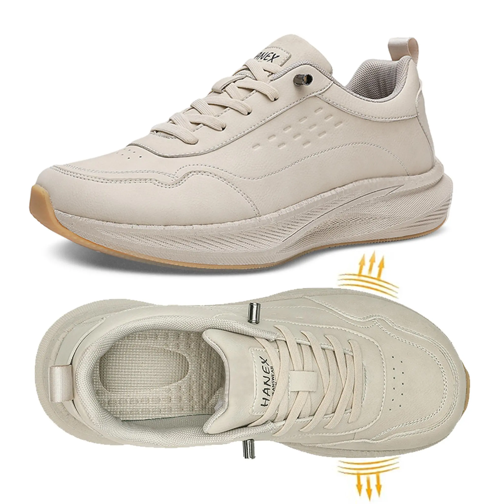 Khaki casual shoes, wide toe running shoes, ultra light and flexible, fashionable running shoes, casual shoes, suitable for daily use, suitable for obese people, lightweight and suitable for running Closed