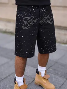 Men's Casual Loose Fit Wide Leg Denim Shorts, All Seasons Street Style, Plain Color, Versatile Straight Leg Jeans, Fashionable Daily Wear, Streetwear