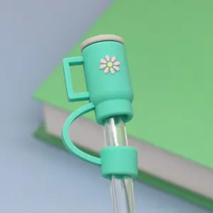 Cute Flower Pattern Straw Cap, 1pc Reusable Silicone Straw Lid For Cup, Creative Cup-shaped Straw Protector