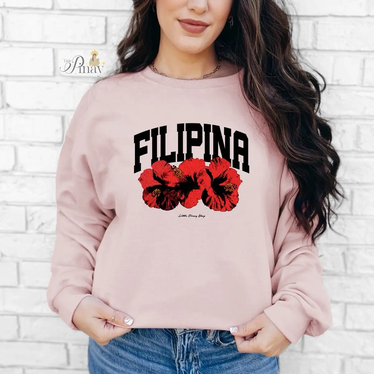Filipina Gumamela Pink Blush Crewneck Sweatshirt - Pullover, Womenswear graphic sweatshirt